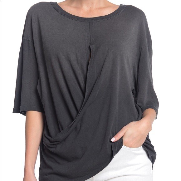 Current/Elliott Draped Tee Washed Black Gray Shirt Top Classic Relaxed XS NWT - Picture 1 of 9